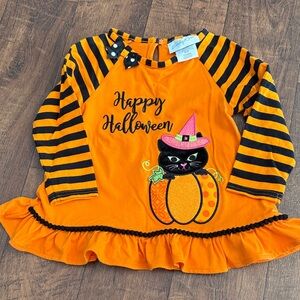 Emily Rose Halloween Cat Long Sleeve Tee - Orange & Black